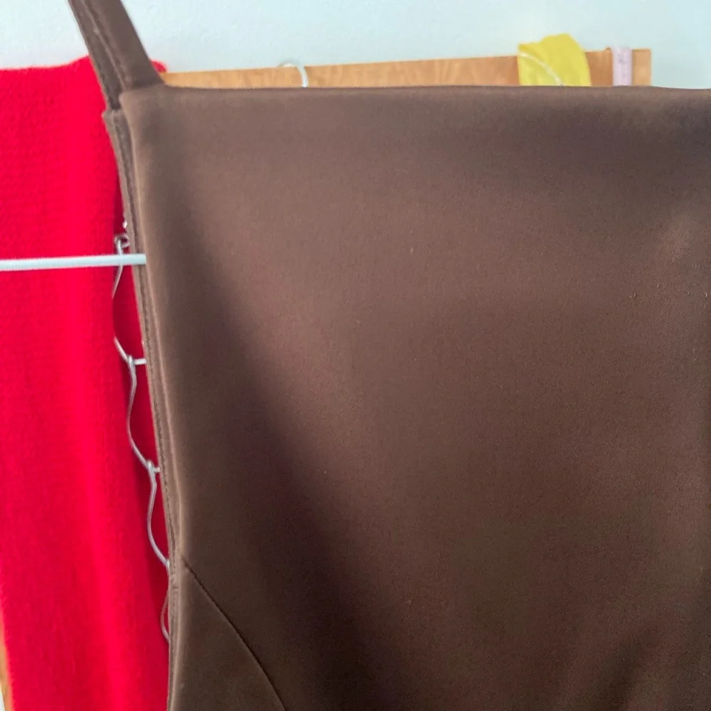 Aritzia Satin Silk Brown Mini Dress Square High Neck - Picture 7 of 10